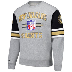 New Orleans Saints All Over 4.0 Vintage Logo Pullover Sweatshirt - Heather Gray - Mitchell & Ness