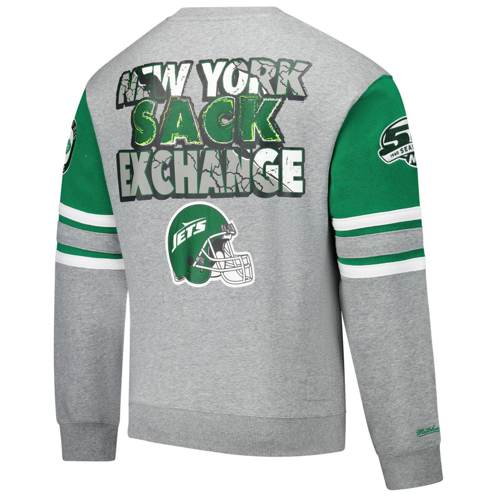 New York Jets All Over 4.0 Vintage Logo Pullover Sweatshirt - Heather Gray - Mitchell & Ness