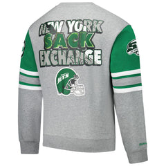 New York Jets All Over 4.0 Vintage Logo Pullover Sweatshirt - Heather Gray - Mitchell & Ness