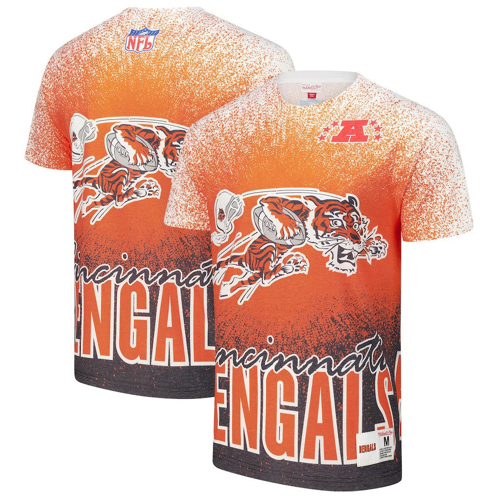 Cincinnati Bengals Team Burst Vintage Logo T-Shirt - White - Mitchell & Ness