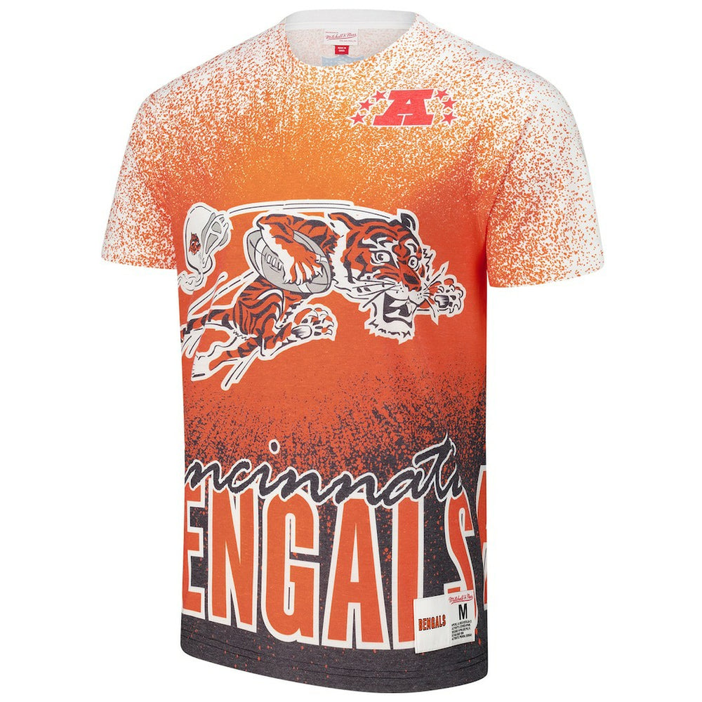 Cincinnati Bengals Team Burst Vintage Logo T-Shirt - White - Mitchell & Ness