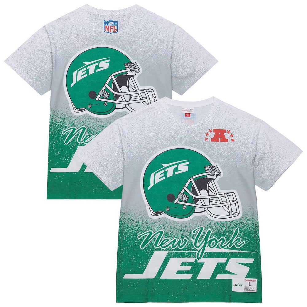 New York Jets Team Burst Vintage Logo T-Shirt - White - Mitchell & Ness