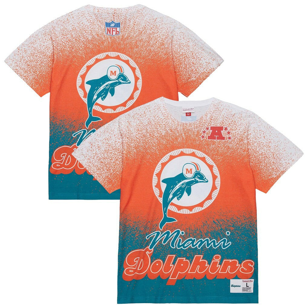 Miami Dolphins Team Burst Vintage Logo T-Shirt - White - Mitchell & Ness