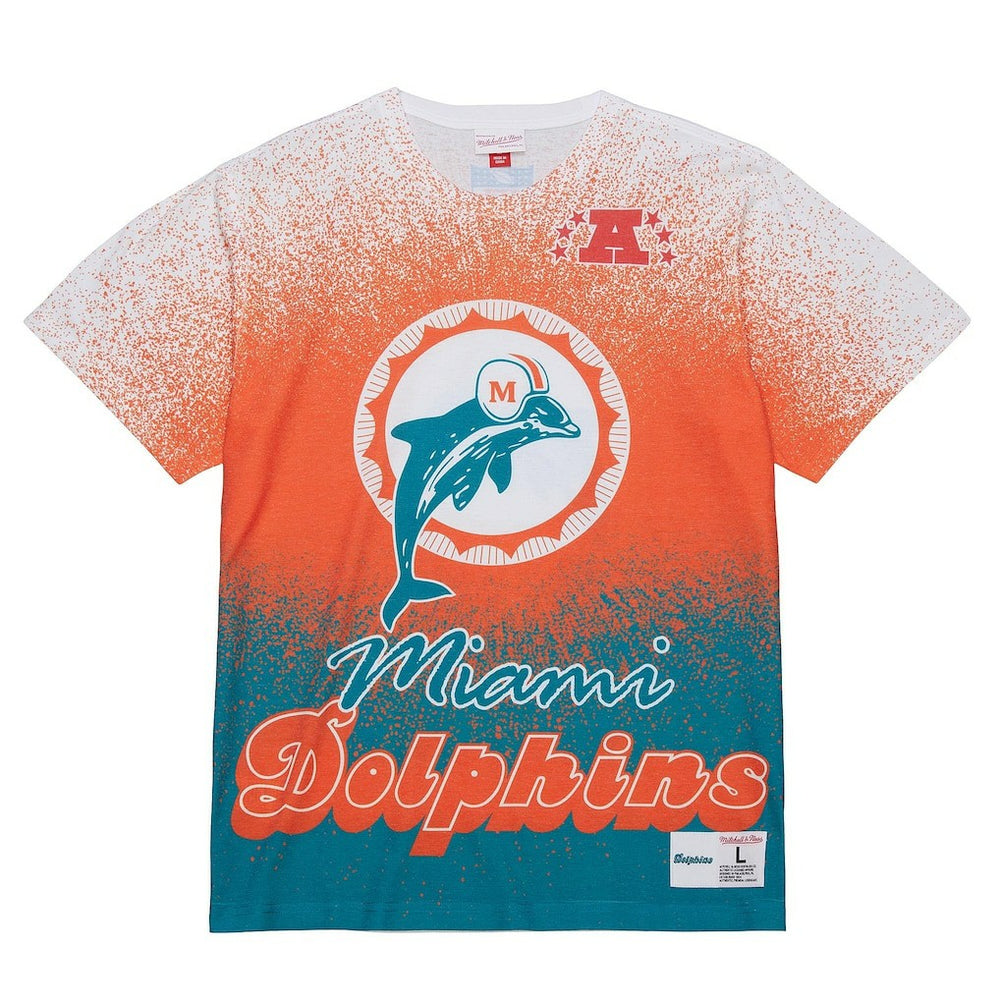 Miami Dolphins Team Burst Vintage Logo T-Shirt - White - Mitchell & Ness