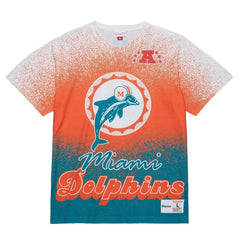 Miami Dolphins Team Burst Vintage Logo T-Shirt - White - Mitchell & Ness