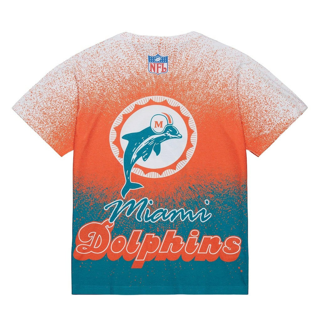 Miami Dolphins Team Burst Vintage Logo T-Shirt - White - Mitchell & Ness