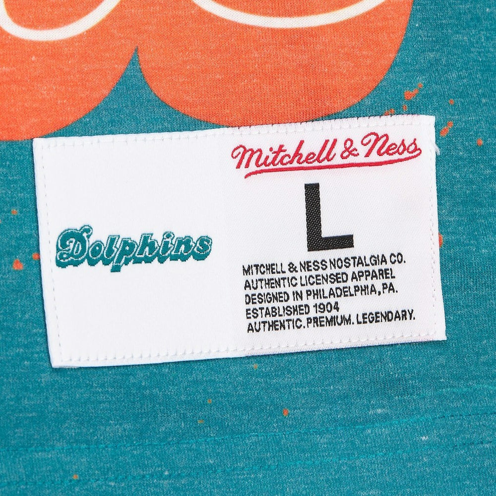 Miami Dolphins Team Burst Vintage Logo T-Shirt - White - Mitchell & Ness