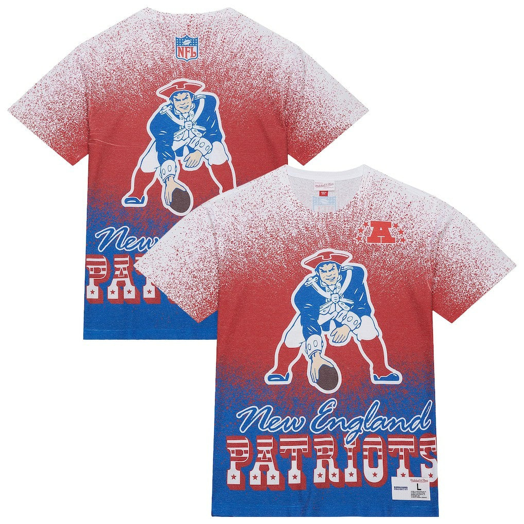 New England Patriots Team Burst Vintage Logo T-Shirt - White - Mitchell & Ness