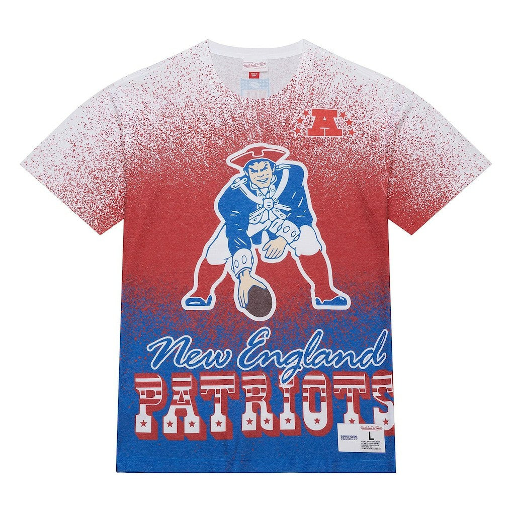 New England Patriots Team Burst Vintage Logo T-Shirt - White - Mitchell & Ness
