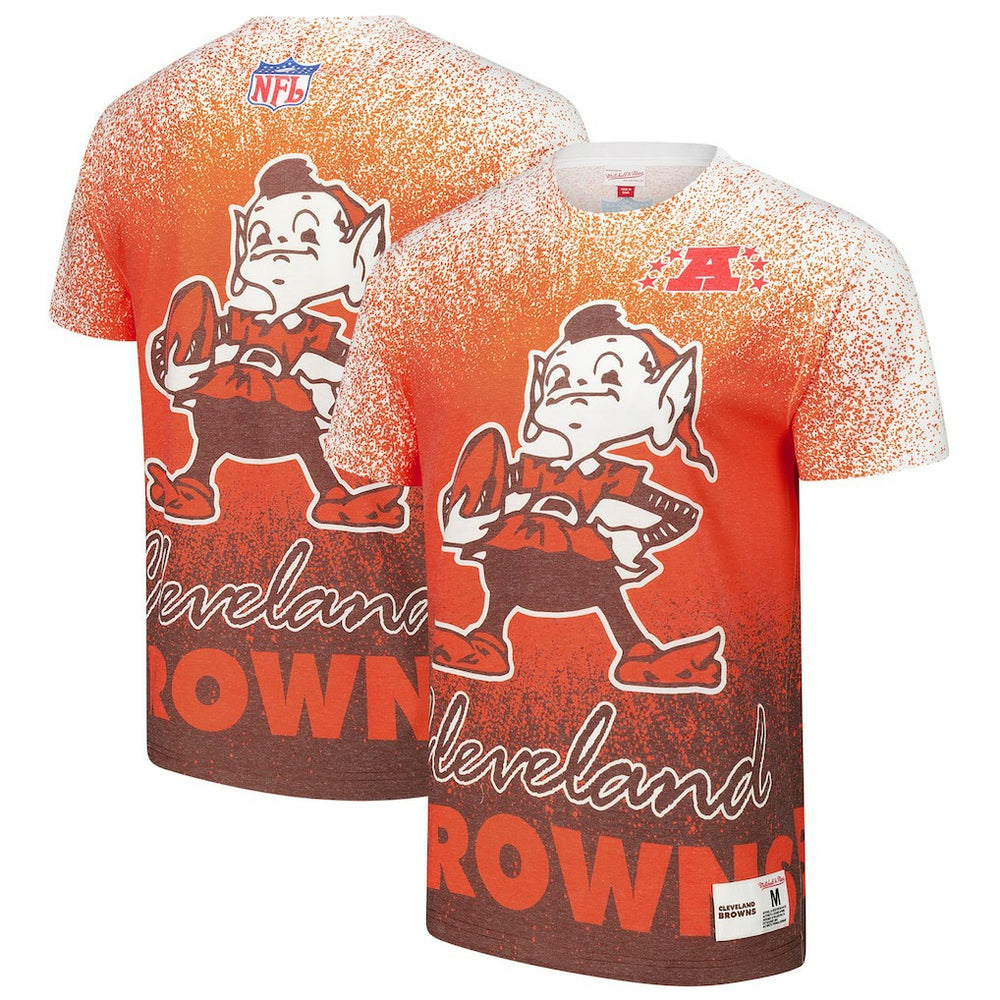 Cleveland Browns Team Burst Vintage Logo T-Shirt - White - Mitchell & Ness