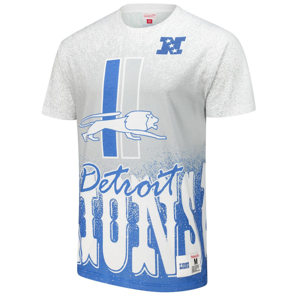 Detroit Lions Team Burst Vintage Logo T-Shirt - White - Mitchell & Ness