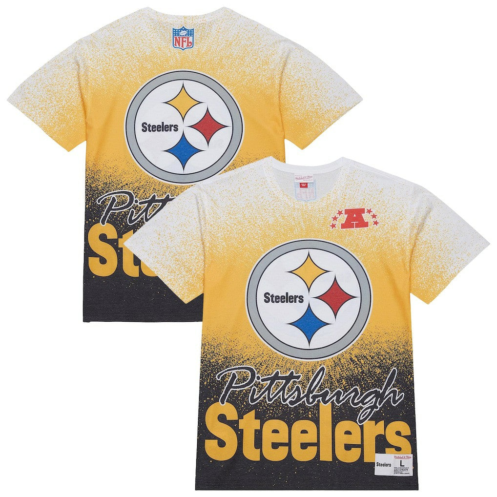 Pittsburgh Steelers Team Burst Vintage Logo T-Shirt - White - Mitchell & Ness