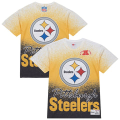 Pittsburgh Steelers Team Burst Vintage Logo T-Shirt - White - Mitchell & Ness