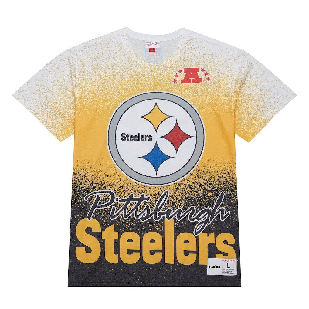 Pittsburgh Steelers Team Burst Vintage Logo T-Shirt - White - Mitchell & Ness
