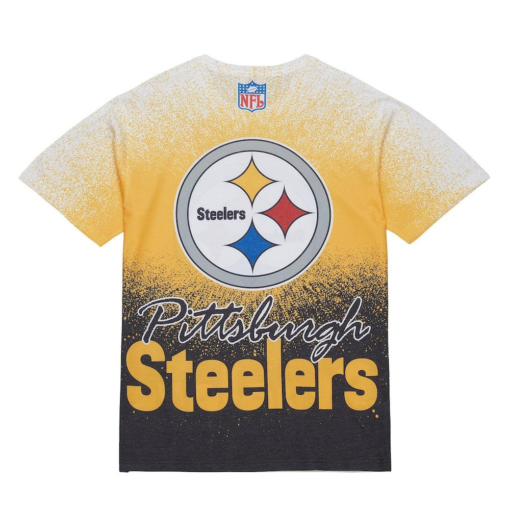 Pittsburgh Steelers Team Burst Vintage Logo T-Shirt - White - Mitchell & Ness