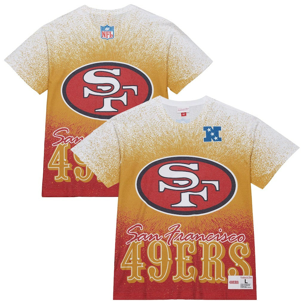 San Francisco 49ers Team Burst Vintage Logo T-Shirt - White - Mitchell & Ness