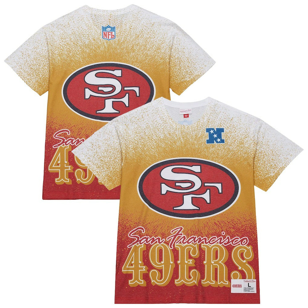 San Francisco 49ers Team Burst Vintage Logo T-Shirt - White - Mitchell & Ness