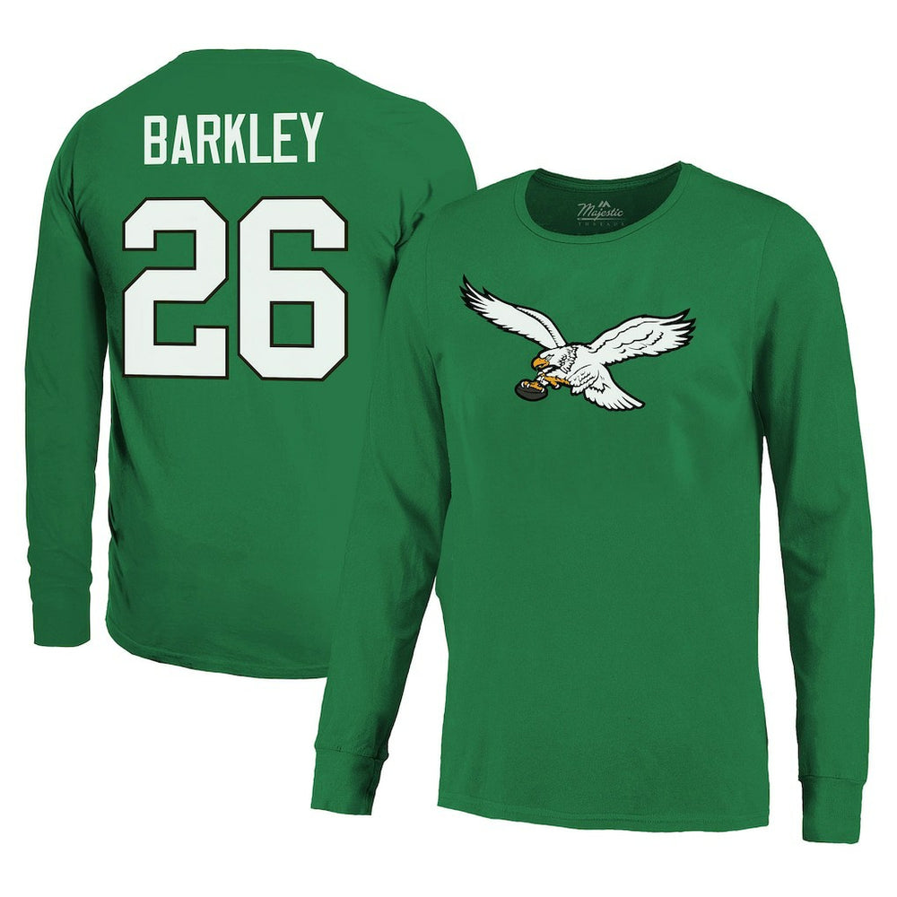 Saquon Barkley Philadelphia Eagles Majestic Threads Name & Number Long Sleeve T-Shirt - Kelly Green - NFL