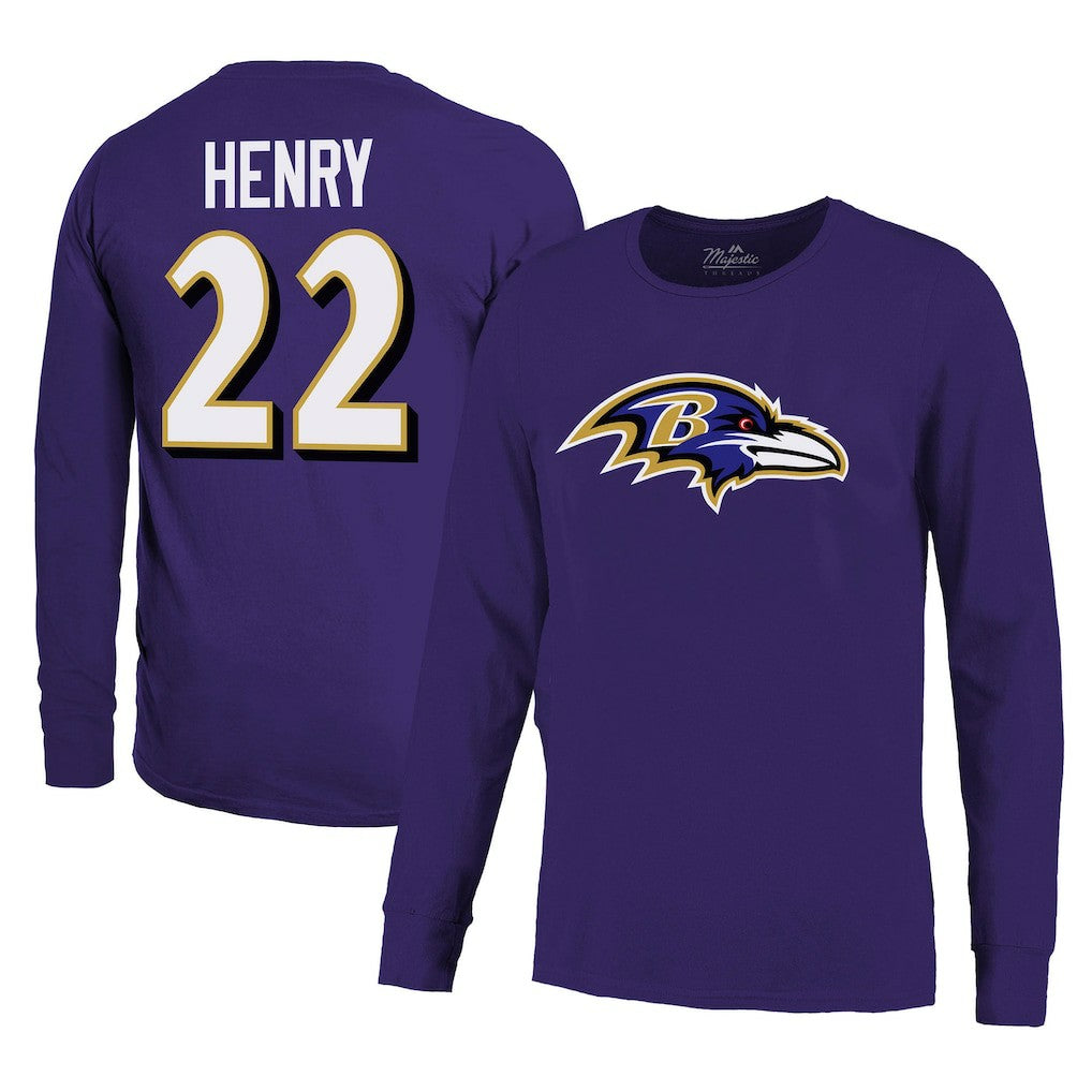 Derrick Henry Baltimore Ravens Majestic Threads Name & Number Long Sleeve T-Shirt - Purple - NFL