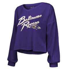 Derrick Henry Baltimore Ravens Majestic Threads Women's Name & Number Off-Shoulder Script Cropped Long Sleeve Relaxed V-Neck T-Shirt - Purple - NFL