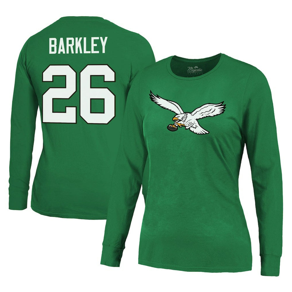 Saquon Barkley Philadelphia Eagles Majestic Threads Women's Name & Number Long Sleeve T-Shirt - Midnight Green - NFL