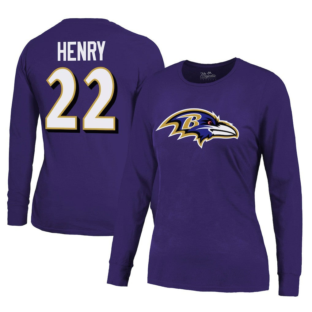 Derrick Henry Baltimore Ravens Majestic Threads Women's Name & Number Long Sleeve T-Shirt - Purple - NFL