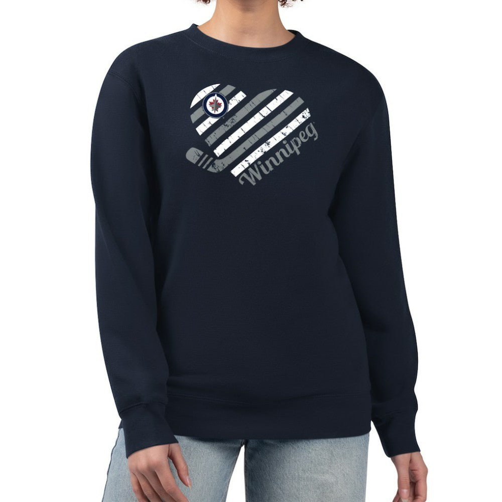 Winnipeg Jets G-III 4Her by Carl Banks Women's Heart Graphic Pullover Sweatshirt - Navy | NHL Clearance