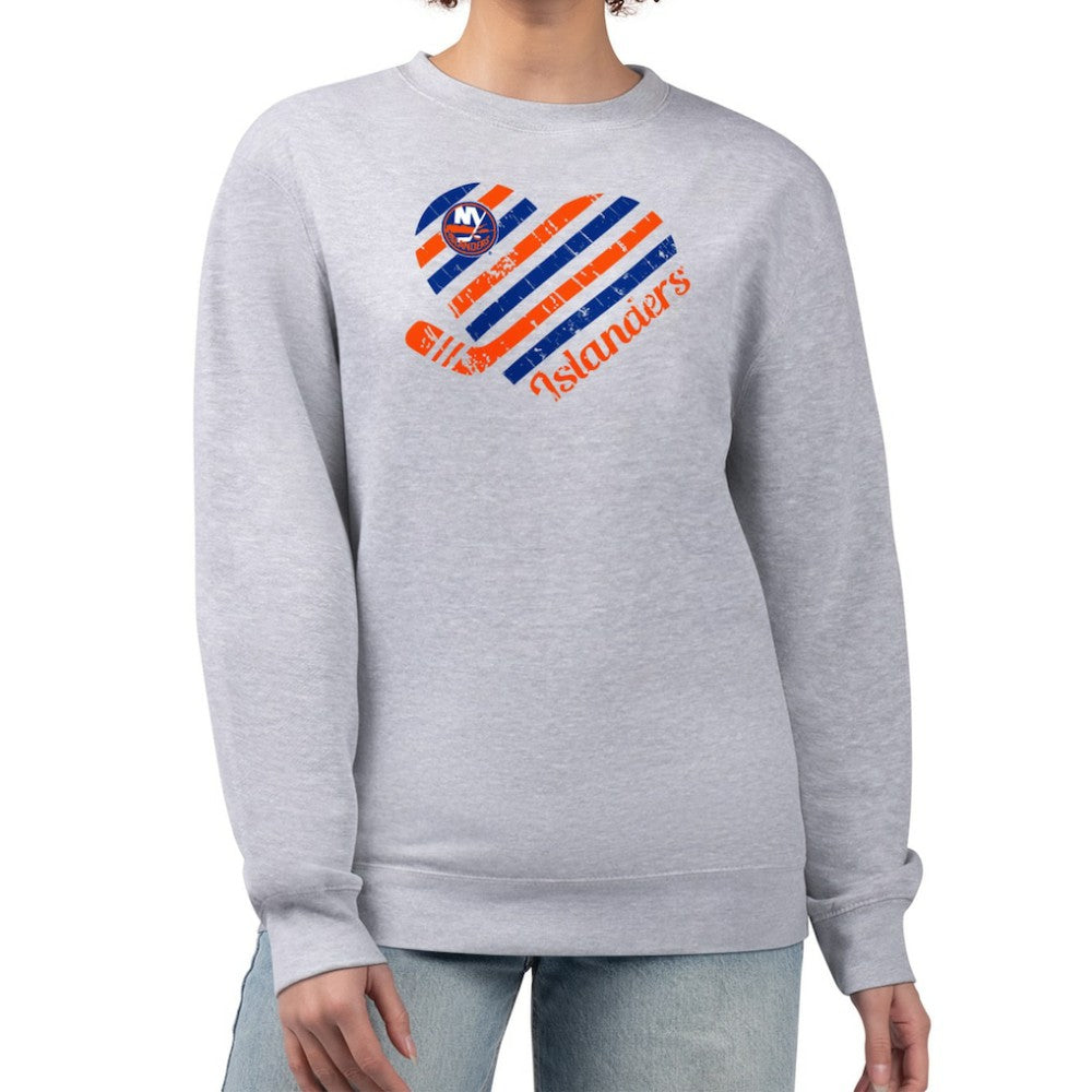 New York Islanders G-III 4Her by Carl Banks Women's Heart Graphic Pullover Sweatshirt - Heather Gray | NHL Lifestyle