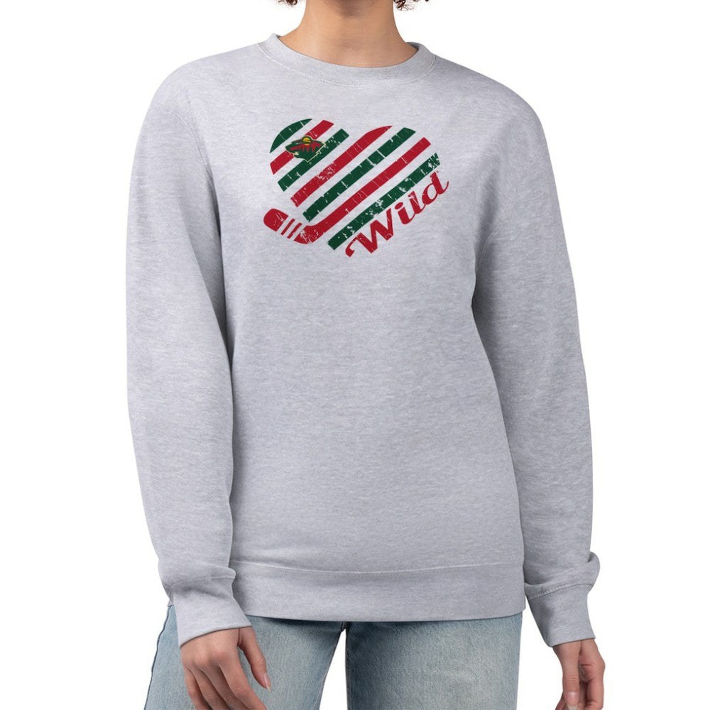 Minnesota Wild G-III 4Her by Carl Banks Women's Heart Graphic Pullover Sweatshirt - Heather Gray | NHL on sale