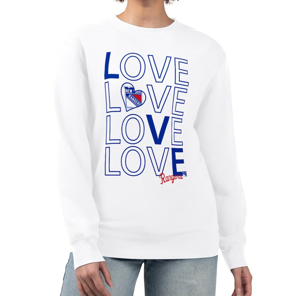New York Rangers G-III 4Her by Carl Banks Women's Lots Of Love Team Logo Graphic Pullover Sweatshirt - White | NHL online