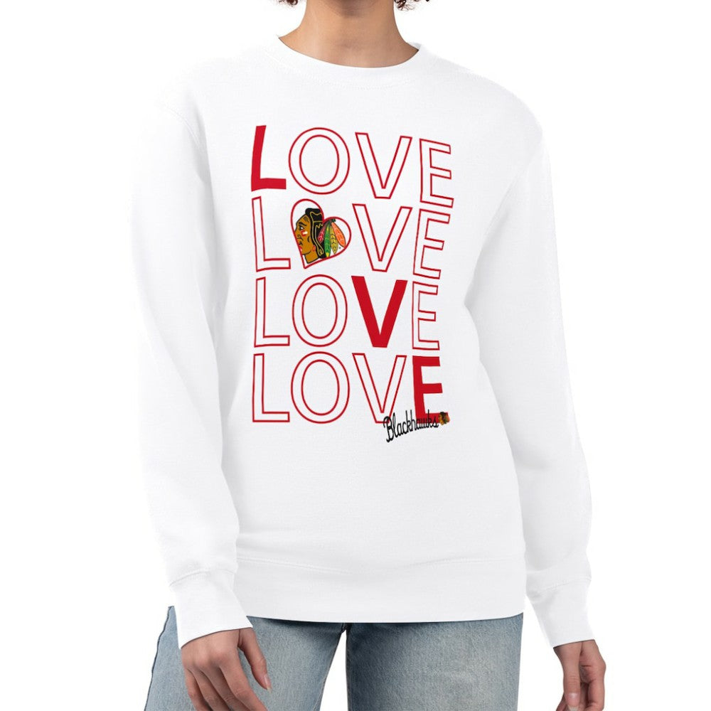 Chicago Blackhawks G-III 4Her by Carl Banks Women's Lots Of Love Team Logo Graphic Pullover Sweatshirt - White | NHL on sale