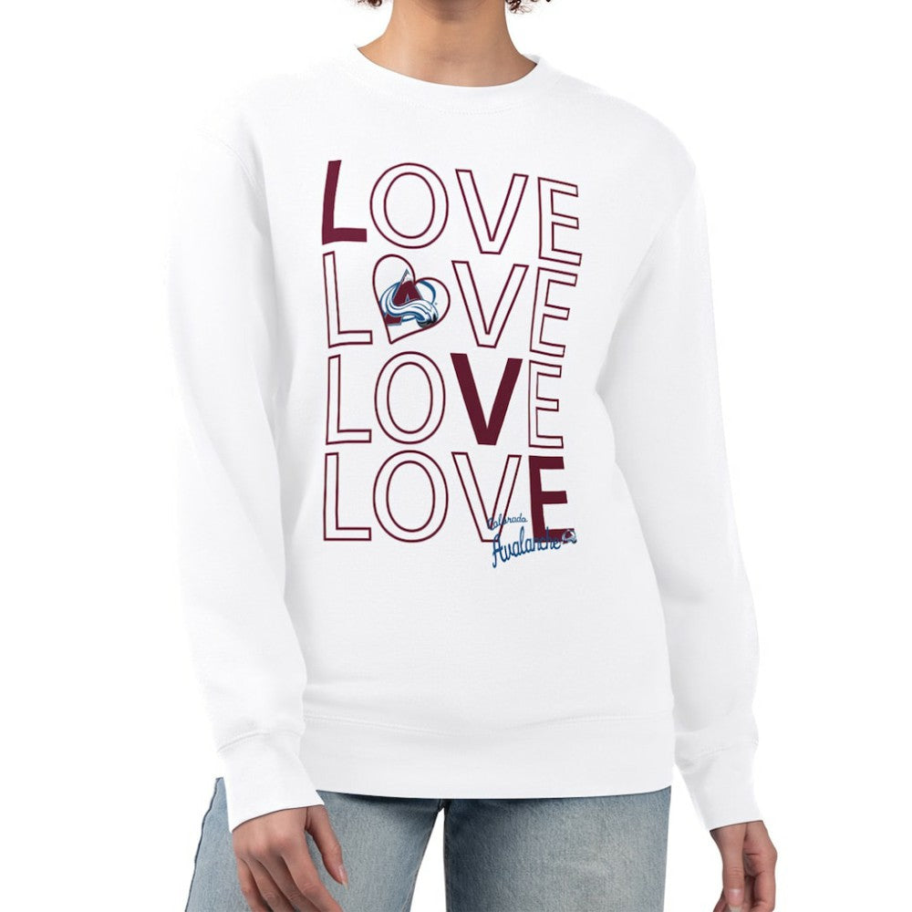 Colorado Avalanche G-III 4Her by Carl Banks Women's Lots Of Love Team Logo Graphic Pullover Sweatshirt - White | NHL near me