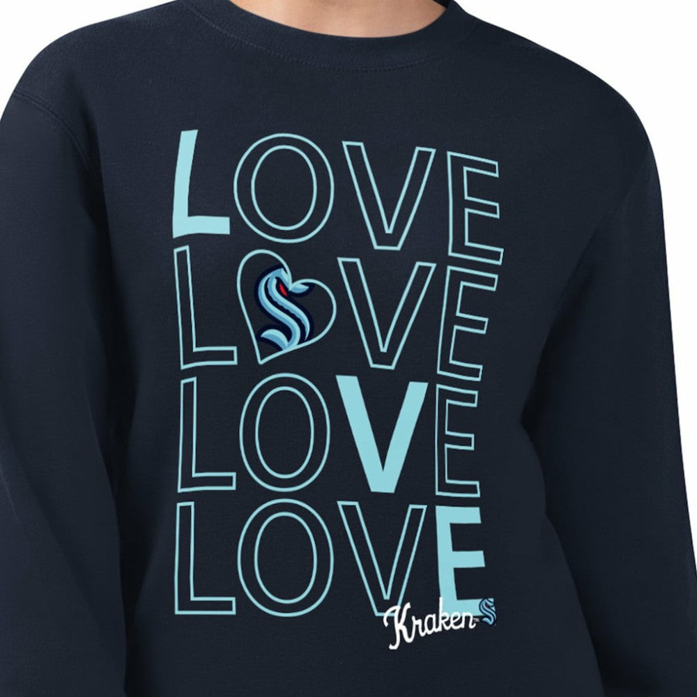 Seattle Kraken G-III 4Her by Carl Banks Women's Lots Of Love Team Logo Graphic Pullover Sweatshirt - Deep Sea Blue | NHL Lifestyle