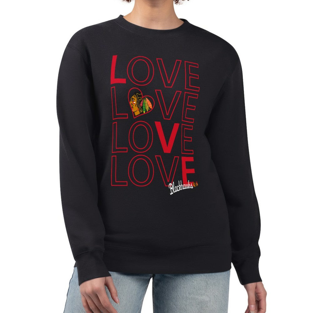 Chicago Blackhawks G-III 4Her by Carl Banks Women's Lots Of Love Team Logo Graphic Pullover Sweatshirt - Black | NHL Clearance