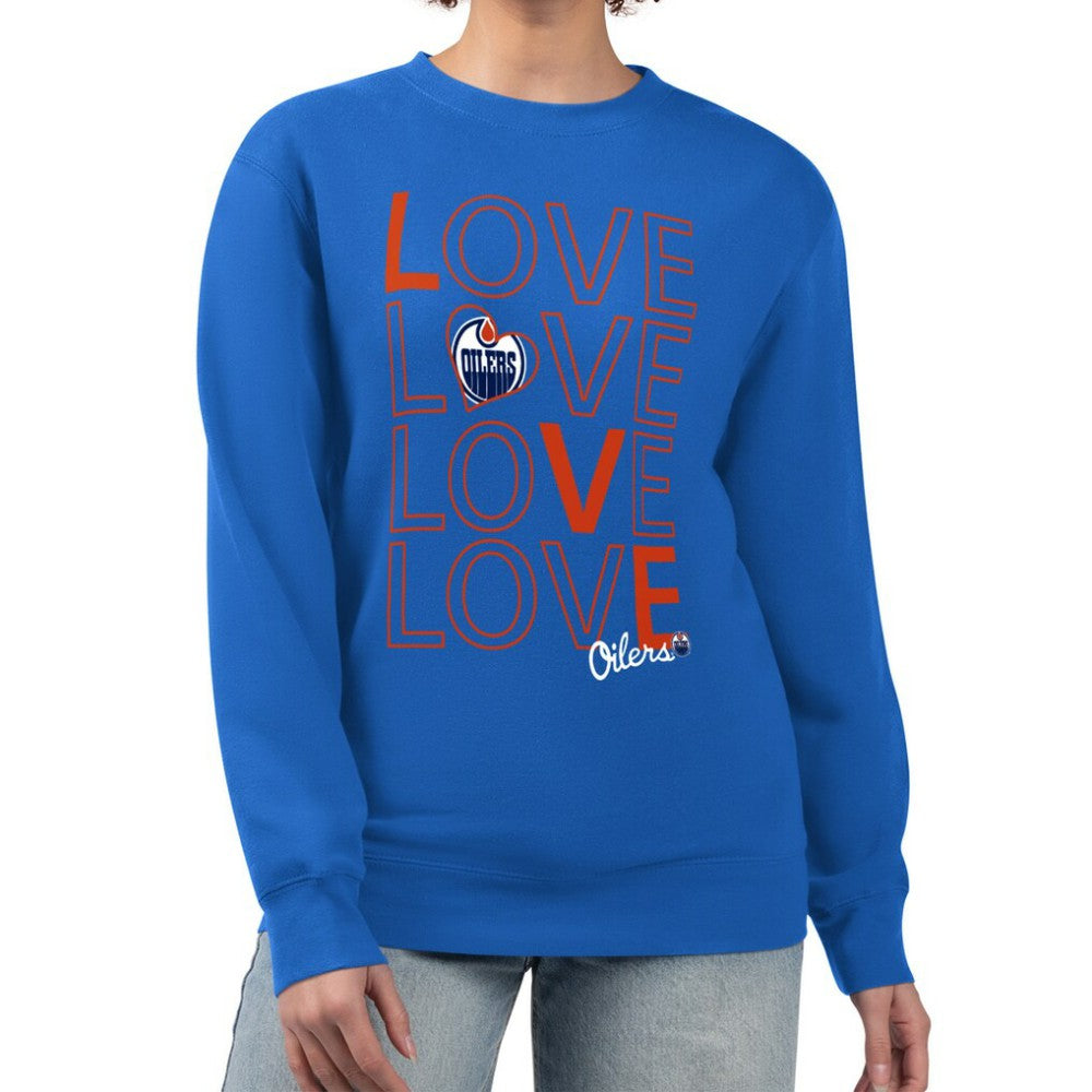 Edmonton Oilers G-III 4Her by Carl Banks Women's Lots Of Love Team Logo Graphic Pullover Sweatshirt - Royal | NHL near me