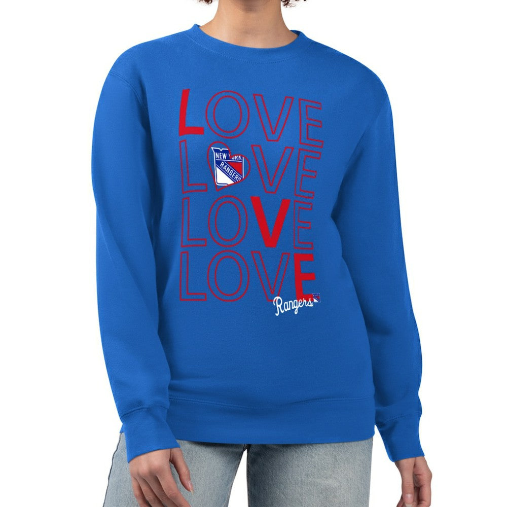 New York Rangers G-III 4Her by Carl Banks Women's Lots Of Love Team Logo Graphic Pullover Sweatshirt - Blue | NHL Lifestyle