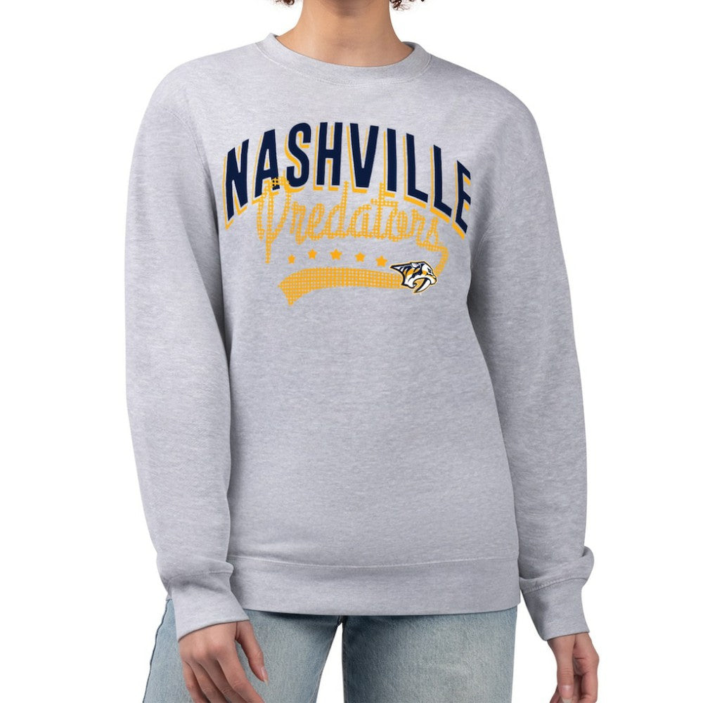 Nashville Predators G-III 4Her by Carl Banks Women's Filigree Team Graphic Fleece Pullover Sweatshirt - Heather Gray | NHL on sale