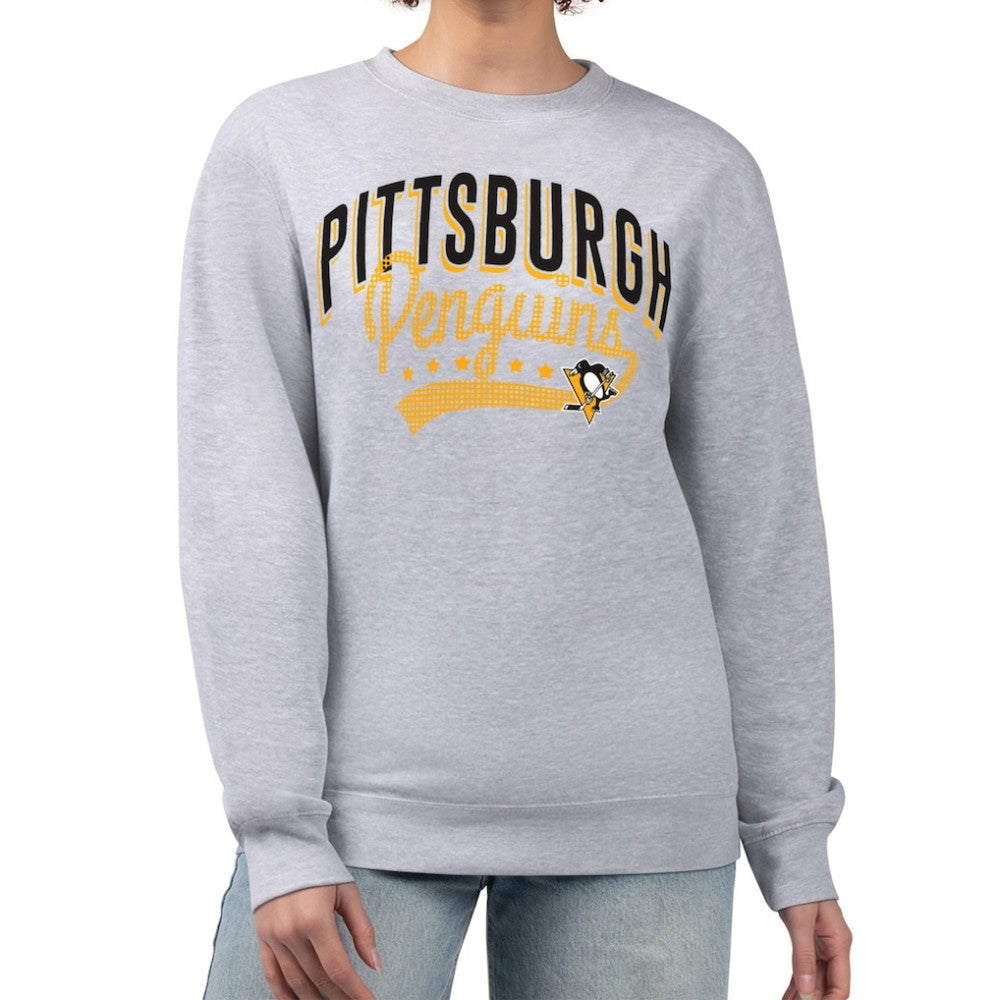 Pittsburgh Penguins G-III 4Her by Carl Banks Women's Filigree Team Graphic Fleece Pullover Sweatshirt - Heather Gray | NHL Clearance