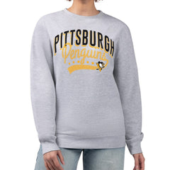 Pittsburgh Penguins G-III 4Her by Carl Banks Women's Filigree Team Graphic Fleece Pullover Sweatshirt - Heather Gray | NHL Clearance