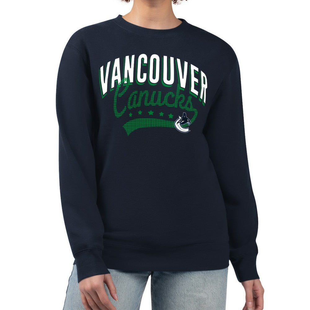 Vancouver Canucks G-III 4Her by Carl Banks Women's Filigree Team Graphic Fleece Pullover Sweatshirt - Navy | NHL Clearance