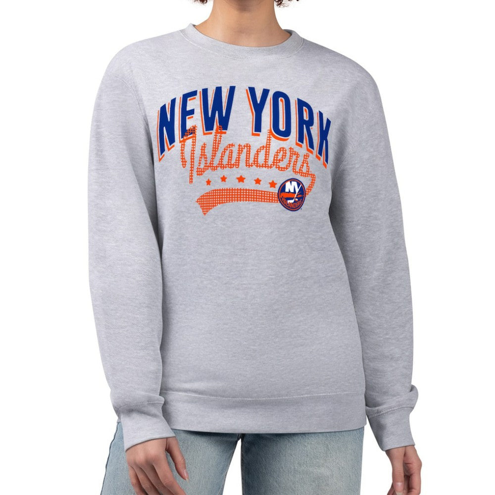 New York Islanders G-III 4Her by Carl Banks Women's Filigree Team Graphic Fleece Pullover Sweatshirt - Heather Gray | NHL near me