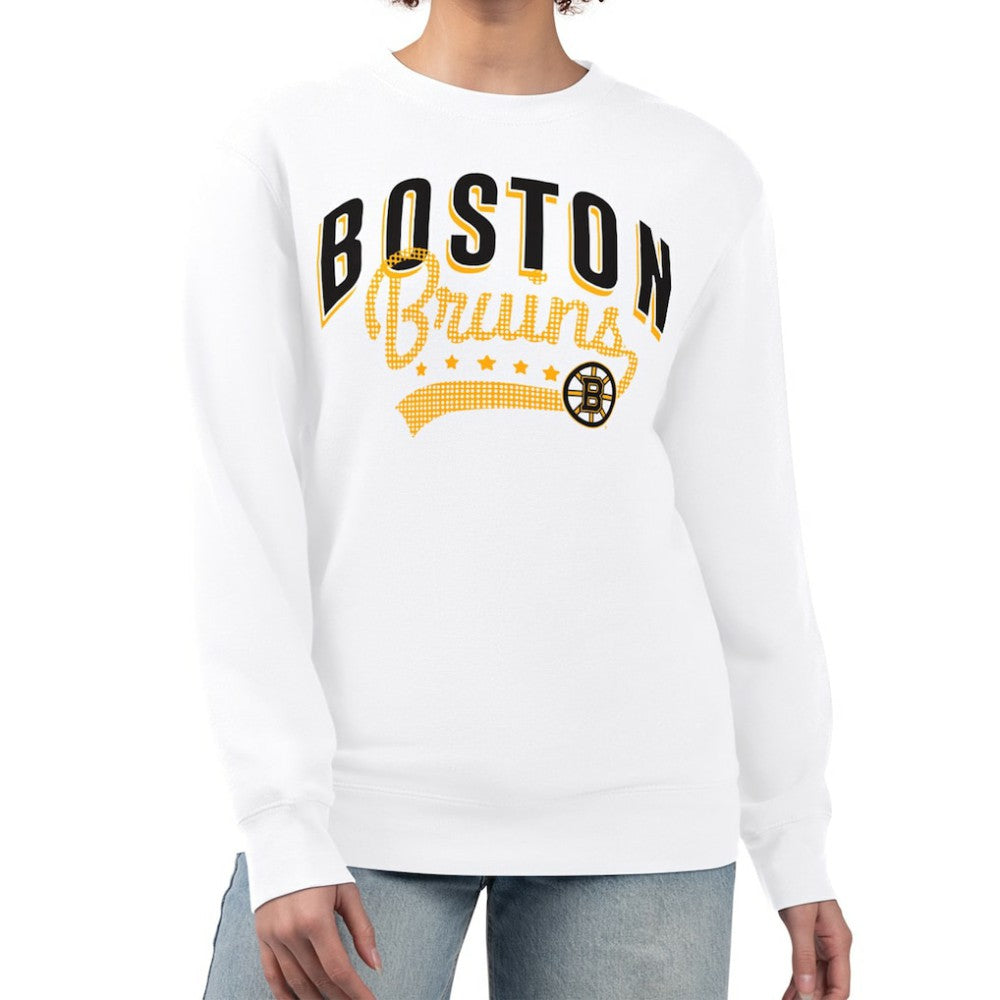 Boston Bruins G-III 4Her by Carl Banks Women's Filigree Team Graphic Fleece Pullover Sweatshirt - White | NHL Clearance