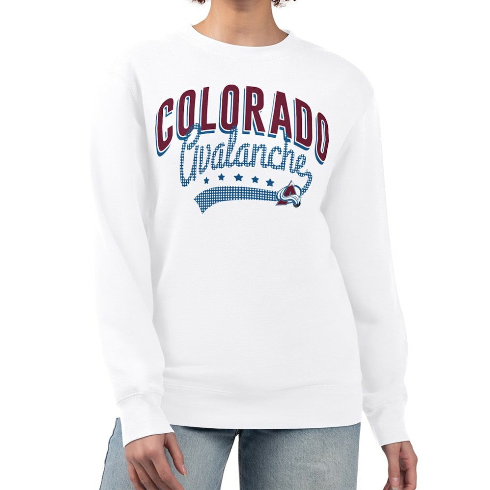 Colorado Avalanche G-III 4Her by Carl Banks Women's Filigree Team Graphic Fleece Pullover Sweatshirt - White | NHL Clearance