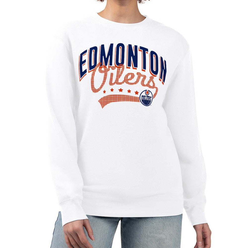 Edmonton Oilers G-III 4Her by Carl Banks Women's Filigree Team Graphic Fleece Pullover Sweatshirt - White | NHL online