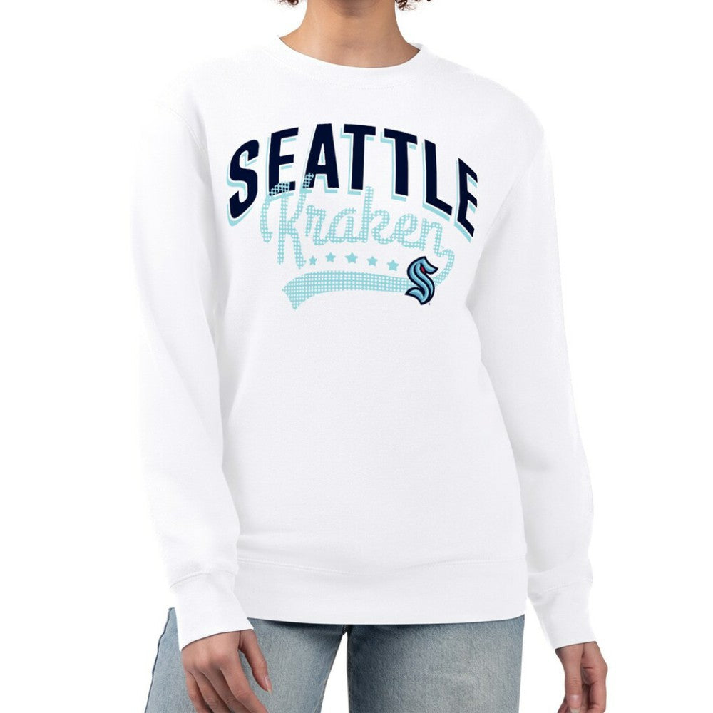 Seattle Kraken G-III 4Her by Carl Banks Women's Filigree Team Graphic Fleece Pullover Sweatshirt - White | NHL Clearance