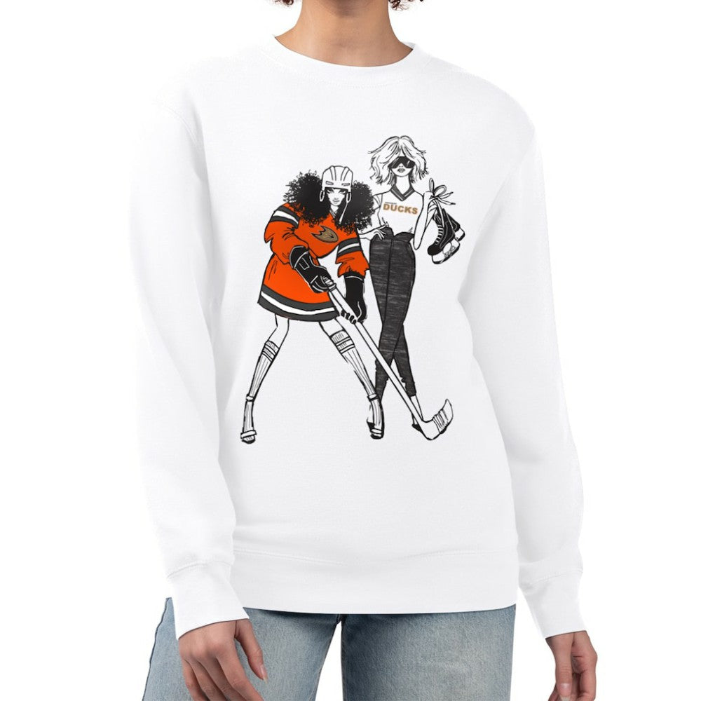 Anaheim Ducks G-III 4Her by Carl Banks Women's Hockey Girls Team Graphic Fleece Pullover Sweatshirt - White | NHL Lifestyle