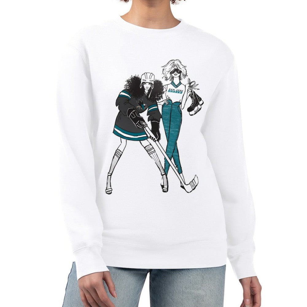 San Jose Sharks G-III 4Her by Carl Banks Women's Hockey Girls Team Graphic Fleece Pullover Sweatshirt - White | NHL online