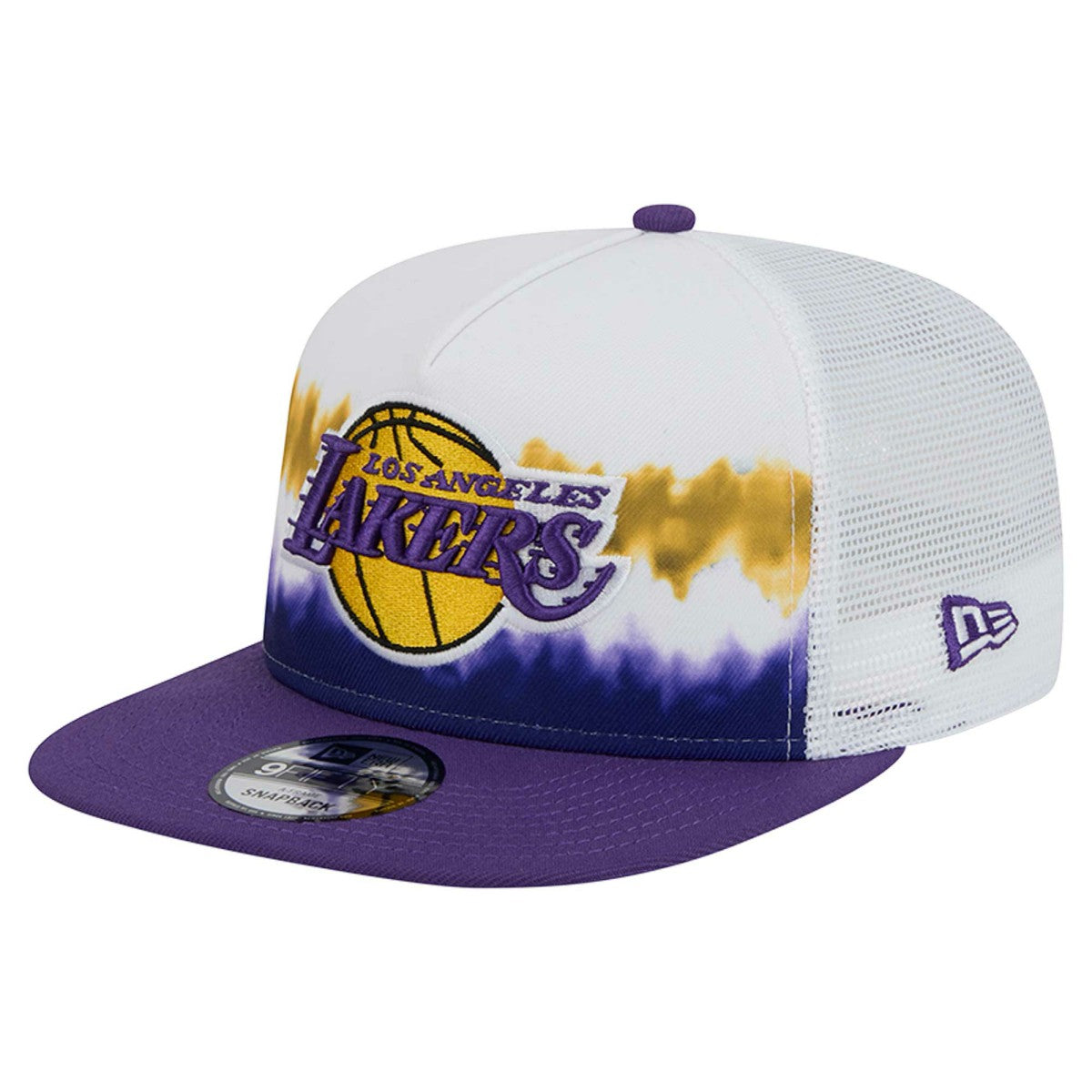 New Era Los Angeles Lakers Dip-Dye 9FIFTY A-Frame Trucker Snapback Hat White/Purple