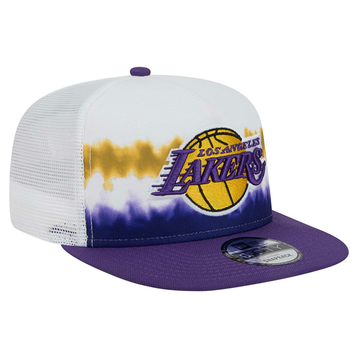 New Era Los Angeles Lakers Dip-Dye 9FIFTY A-Frame Trucker Snapback Hat White/Purple