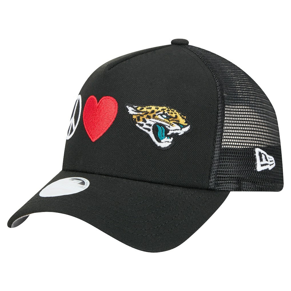 Jacksonville Jaguars New Era Women's Peace & Love Trucker 9FORTY Adjustable Hat - Black - NFL